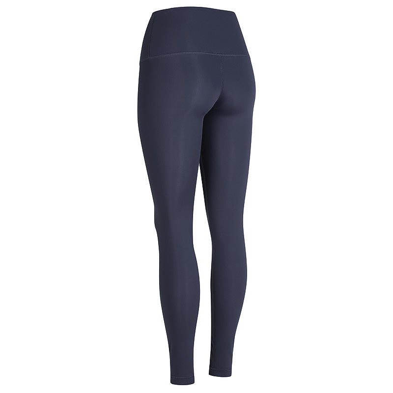 back view of navy high waisted compression yoga tights 