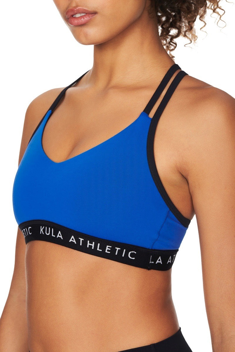 Close up shot of women wearing blue sports bra crop top
