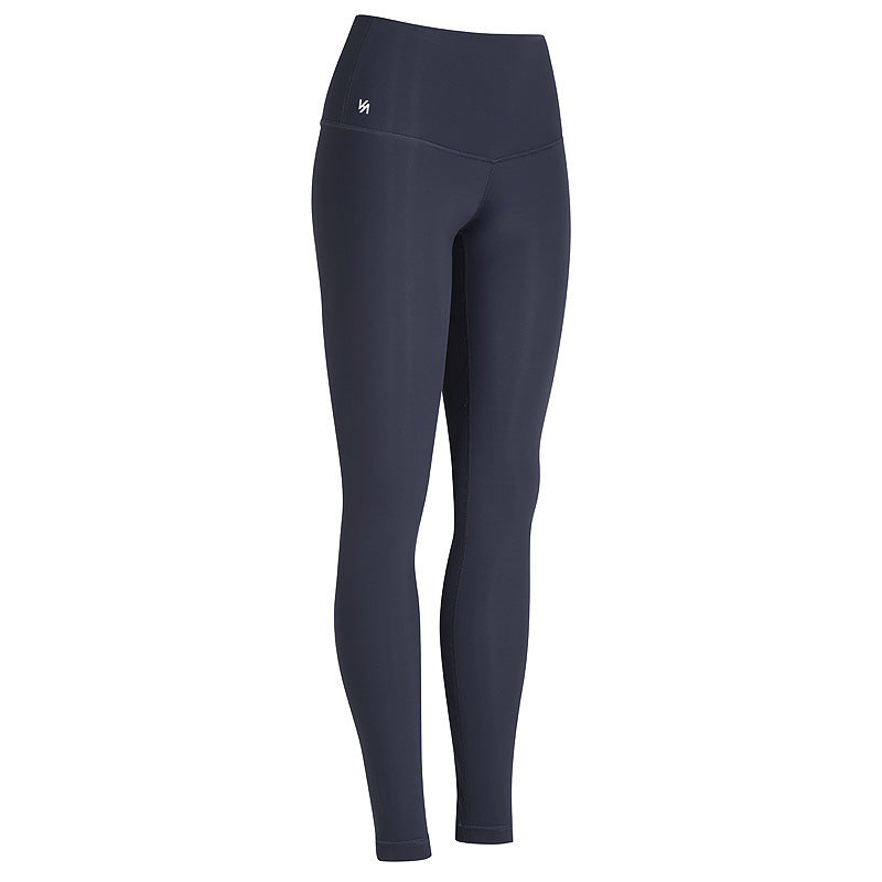 navy high waisted compression yoga pants with logo printed on waist band